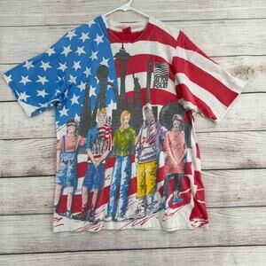 Vintage 90s See You at the Pole AOP T-Shirt Mens L Red White Blue American Flag